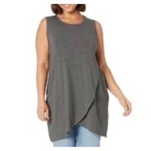 Zim & Zoe Lounge Womens Black Sleeveless Tulip Wrap Hem Tunic Top Size 16